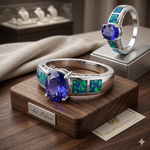 Anillo de Boda Clásico y Moderno Hecho a Mano en Plata de Ley 925 para Mujer con Incrustaciones de Circonita Cúbica Azul, Estilo Gitano, Regalo de Compromiso - Product Image 1