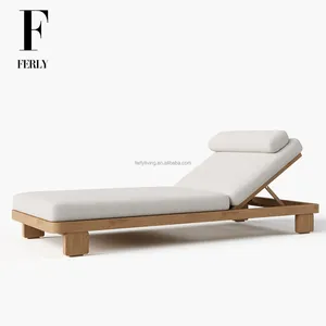 FERLY มาใหม่ไม้สักวันเตียง Sunbed เฟอร์นิเจอร์กลางแจ้งสระว่ายน้ําดาดฟ้าเก้าอี้ Sun Lounger เก้าอี้สระว่ายน้ําสําหรับสวน