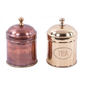 <b>Tea</b> Canister in Brass With Copper Antique Finish | Vintage Design <b>Tea</b> Tin <b>Caddy</b> Box | Silver Metal Coffee <b>Tea</b> Sugar Canister <b>Set</b> - Product Image 1