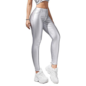 Pantalon en cuir véritable pour femme, taille haute, coupe droite, extensible, en similicuir, style décontracté, streetwear, respirant - Product Image 4