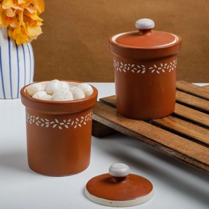Terracotta Style Ceramic <b>Storage</b> Jar Set With Lid Airtight Food Safe Container Durable <b>Kitchen</b> Counter Organizer - Product Image 2