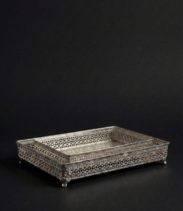 Handmade Luxury <b>Silver</b> Iron Decorative Serving Tray Rectangular Metal Ottoman Tray Handcrafted <b>Coffee</b> <b>Table</b> Display Tray - Product Image 2