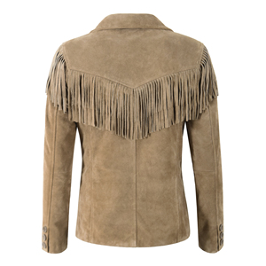 Women’s Beige <b>Suede</b> Fringes <b>Jacket</b> Western Boho Button Front Blazer Style <b>Jacket</b> Private Label OEM/ODM Wholesale Manufacturer - Product Image 3