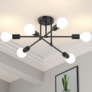Lampadario Moderno Sputnik a 6 Luci, 22 Pollici, Stile Industriale Mid-Century, Plafoniera Semi-Incasso in Metallo per Sala da Pranzo - Product Image 1