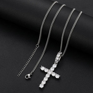 Colgante de Cruz Plateado con Cristales de Estrás Engastados, Amuleto Religioso, Joyería de Moda Unisex, Regalo - Product Image 3