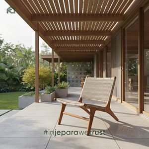 Fauteuil lounge en bois de teck massif fait main avec corde tressée en lin, style moderne du milieu du siècle, style naturel pour salon et balcon - Yuki - Product Image 1