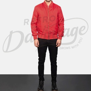 Chaqueta Bomber Roja Personalizada para Hombre, Ligera, de Nailon Satinado, Cortavientos, Corte Ajustado, Estilo Béisbol, Casual, Streetwear - Product Image 5
