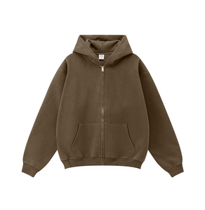 Men's Brown <b>Zip</b>-Up Hoodie 100% Cotton Fleece Oversized Casual Sweatshirt with Pocket Autumn Wear - Product Image 1