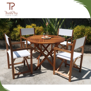 Ensemble complet de meubles de salle à manger d'extérieur contemporains en bois massif, tables et 4 chaises, écologiques, durables, faciles à nettoyer, hôtel, restaurant - Product Image 5