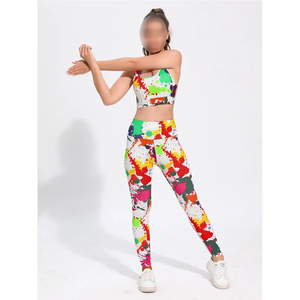 Newest Colorful <b>Paint</b> Splatter Print Yoga <b>Set</b> High Waist Leggings Crop Top 2 Piece Activewear Workout Wear Spandex Polyester - Product Image 1