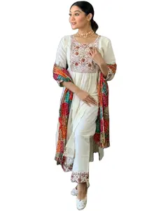 Última flor corte trabajo seda chanderi pakistaní indio Salwar kameez trajes para mujeres señoras