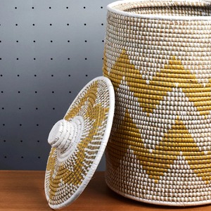 Seagrass <b>basket</b> with gold serrated pattern Handmade <b>Storage</b> <b>Basket</b> Wholesale eco-friendly Made in Vietnam - Product Image 3