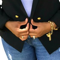 Blazer noir en laine croisé pour femme, inspiré des sororités, veste formelle élégante, coupe ajustée, vêtement d'extérieur de qualité supérieure