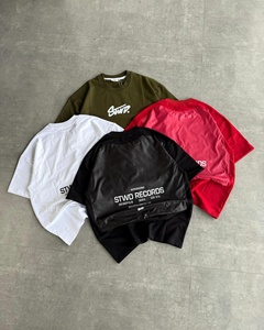 T-shirt en coton imprimé avec dos en nylon, best-seller, streetwear pour hommes, imprimé personnalisé STWD Records, tee-shirt graphique au dos - Product Image 1