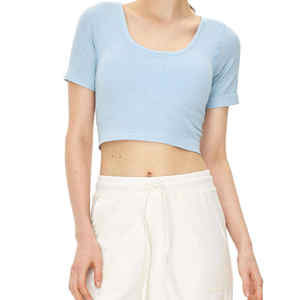 Top Deportivo de Yoga Transpirable para Mujer, Venta al Por Mayor, Personalizado, Textura Arrugada, Corte Ajustado, Manga Corta, Cuello Cuadrado, Ropa de Entrenamiento - Product Image 2