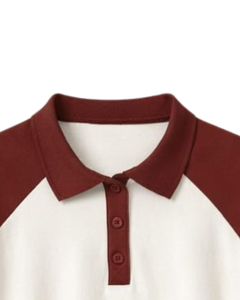 Custom <b>Maroon</b> And White Women Cropped Polo T Shirt Raglan Sleeve Casual Cotton <b>Top</b> Button Placket Summer Fashion Streetwear Tee - Product Image 4