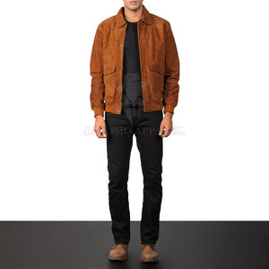 Veste en daim pour homme en cuir véritable, vêtement d'extérieur décontracté, manches longues, col montant, fermeture à boutons, pour un usage quotidien - Product Image 5