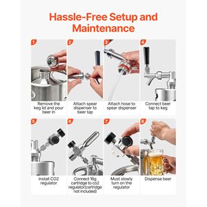 Sistema de dispensación de cerveza presurizado tipo growler de 64 oz, kit de cerveza de acero inoxidable 304 con regulador de CO2 y grifo de cierre automático - Product Image 5