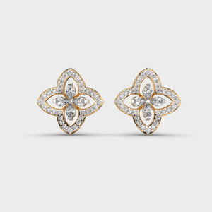 IGI Certified Lab Grown Diamond Quatrefoil Floral Stud <b>Earrings</b> 14K Yellow / White / Rose Gold Halo Cluster Designer <b>Earrings</b> - Product Image 1