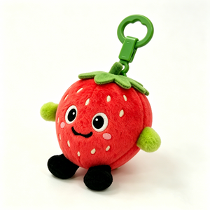 Customized red strawberry stuffed,Smiling strawberry plush,keychain with green clip,bag charm Cute strawberry character - Product Image 1