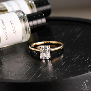 Anillo de compromiso de moissanita con corte Ruf, plata de ley 925, chapado en oro y rodio, engaste de púas, solitario, para mujer - Product Image 1