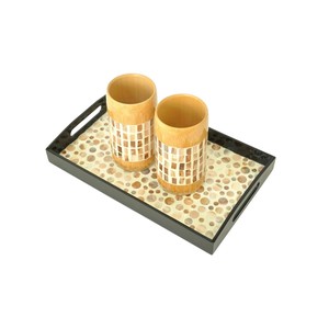Eco Friendly Handcrafted Mother Of Pearl <b>Bamboo</b> <b>Cup</b> Natural Wooden Drinking Vessel Dark Shell Art Craft Gift Home Decor - Product Image 3