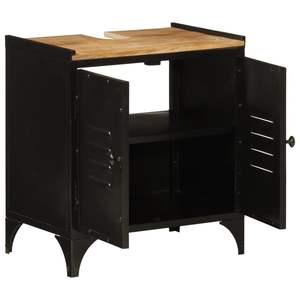 Meuble-vasque de salle de bain en bois de manguier noir et naturel, meubles de salle de bain élégants - Product Image 2