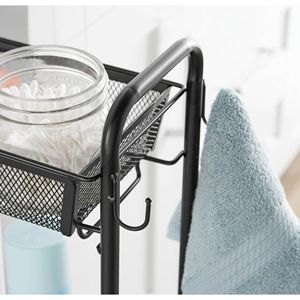 Carrito de Almacenamiento Rodante Delgado de 3 Niveles para Baño con Ganchos, Hierro Negro, 1 Unidad - Product Image 3