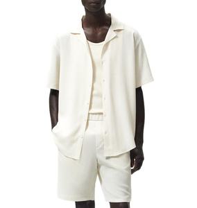 Camisas con cuello cubano de algodón y mezcla para hombre, camisas con cuello cubano de algodón de manga corta personalizadas con estilo - Product Image 2