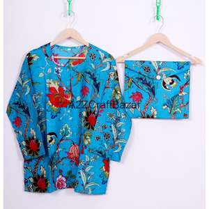 Conjunto de Pijama para Mujer con Estampado Floral, 100% Algodón, Cintura Elástica, Mangas Tres Cuartos, Largo Completo, Suave y Lujoso - Product Image 2