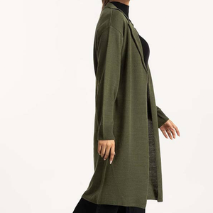 Cárdigan Largo de Punto Verde Oliva para Mujer, de Alta Calidad, Manga Larga, Cuello con Muescas, Color Sólido, Estilo Minimalista, para Otoño - Product Image 4