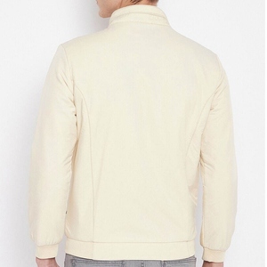Blouson bomber crème pour homme, col montant, fermeture éclair, rembourrage polyester, vêtement décontracté pour l'automne, vestes pour homme - Product Image 4