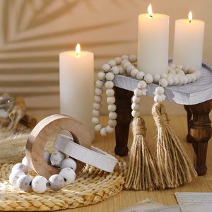 Decorative Wood Knot Link <b>Chain</b> Decor and Bead Garland Set Farmhouse Aesthetic Natural Wooden Knot <b>Chain</b> Link Wood Bead - Product Image 3