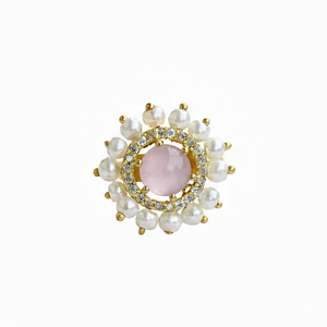 Pink <b>Crystal</b> Customizable Fashion <b>Ring</b> with Zircons Gold Plated Vintage Designer Jewelry - Product Image 1