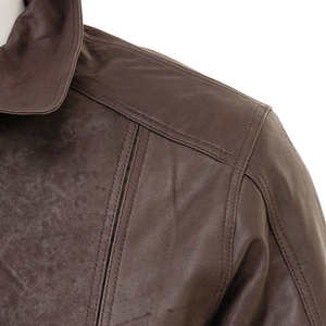 Chaquetas de cuero estilo biker para hombre, informales, con cuello alto, cierre de cremallera, manga larga, color marrón, elegantes, para venta en línea. - Product Image 5