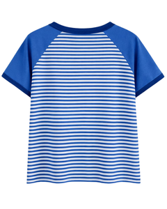 T-shirt Raglan Rayé Bleu et Blanc Personnalisé pour Homme en Coton, Décontracté d'Été, Manches Contrastantes, Col Rond – Fournisseur et Fabricant OEM - Product Image 2