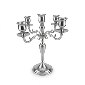 Wholesale Bulk 5-Arm Metal Candelabra <b>Candlestick</b> Holder Elegant <b>Silver</b> Finish Wedding Centerpiece Dining Table Home Decoration - Product Image 1