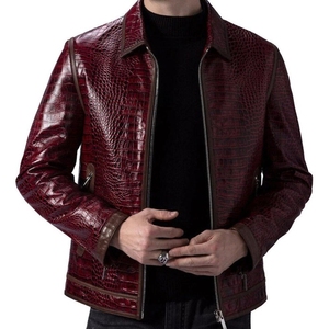 Veste de motard en cuir de vachette gaufré croco bordeaux pour homme – Idéale pour le dropshipping |   Veste Moto en cuir de crocodile de luxe - Product Image 1