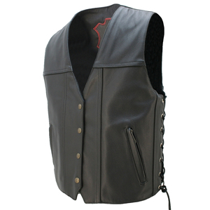 Gilet en cuir pour motard de qualité supérieure avec fermeture à pression sur le devant et détails de lacets latéraux - Product Image 4