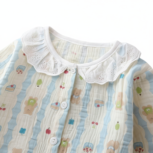 Ropa de Dormir de Verano para Mujer, con Botones al Frente, Suave y Transpirable, de Poliéster/Algodón, Manga Larga - Product Image 2