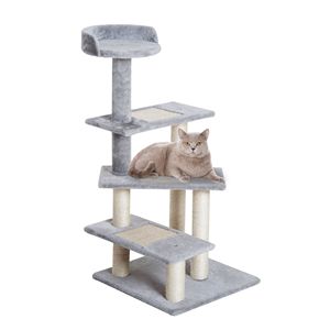 Albero per Gatti Girevole di Lusso a 5 Livelli con Tiragraffi, Torre da Arrampicata, Centro Giochi e Postazione Riposo, Finitura Grigia - Product Image 1