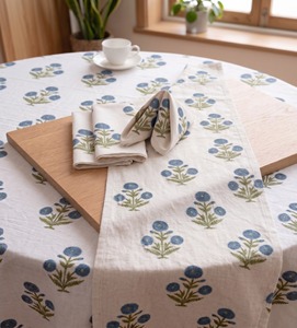 ผ้าปูโต๊ะลายดอกป๊อปปี้สีเทาผ้าฝ้ายอินเดีย พิมพ์ลายด้วยมือ ขายส่ง - Product Image 2