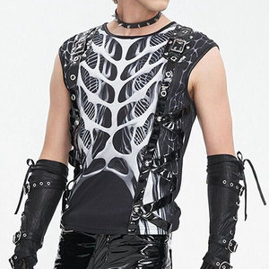 Hot Sell Men's Fashion Black <b>Gothic</b> Punk Streetwear Skeleton Print Vest Slim Fit Top Custom OEM ODM - Product Image 1