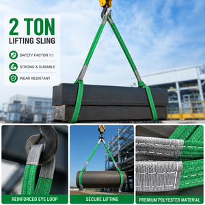 Sangle de levage Provina WBS02 verte en polyester de 50 mm, capacité de 2000 kg, pour le levage et la sécurisation d'objets lourds et volumineux pendant le transport - Product Image 2