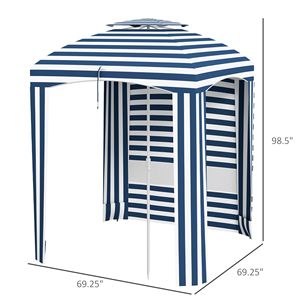 Ombrellone da Spiaggia Portatile 5.8ft Blu e Bianco a Righe con Finestre Traspiranti e Volant - Product Image 3