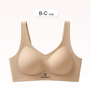 FASHIONNCE Sujetador inalámbrico sin costuras para mujer, copa B-C, bralette acanalado, ajuste cómodo, color nude - Product Image 1