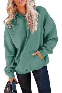New Arrival Of Women's 100% Cotton Long Sleeve Round Neck Shoulder Slope Solid Color Comfortable Pullover Hoodie - Product Image 2
