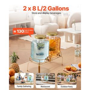 Lot de 2 distributeurs de boissons en acier inoxydable de 2 gallons avec support Spigo, distributeur de jus en verre pour les fêtes, ensembles de service de boissons - Product Image 2