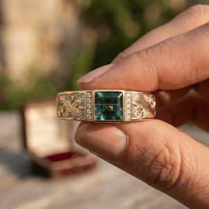 Anillo de Moda con Gemas Mixtas Naturales de Esmeraldas de Corte Marquesa de Alta Calidad, Chapado en Plata de Ley sobre Latón, Venta al por Mayor - Product Image 3