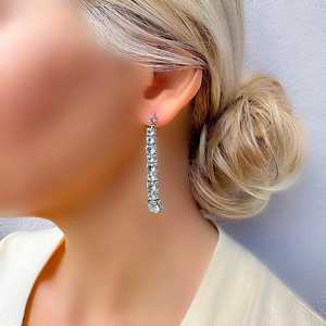 Boucles d'oreilles pendantes en argent sterling avec 10 pierres de topaze bleu ciel, bijoux élégants en pierres précieuses bleues, cadeau pour femmes - Product Image 5